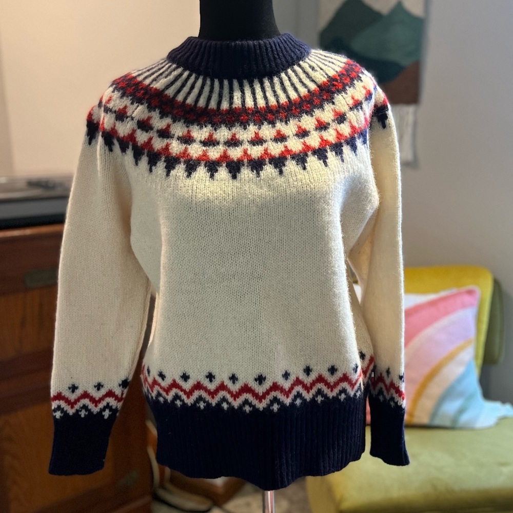 Y2K Tommy Hilfiger 100% Shetland Wool Sweater. Cream, Blue, Red. Women’s Size XL